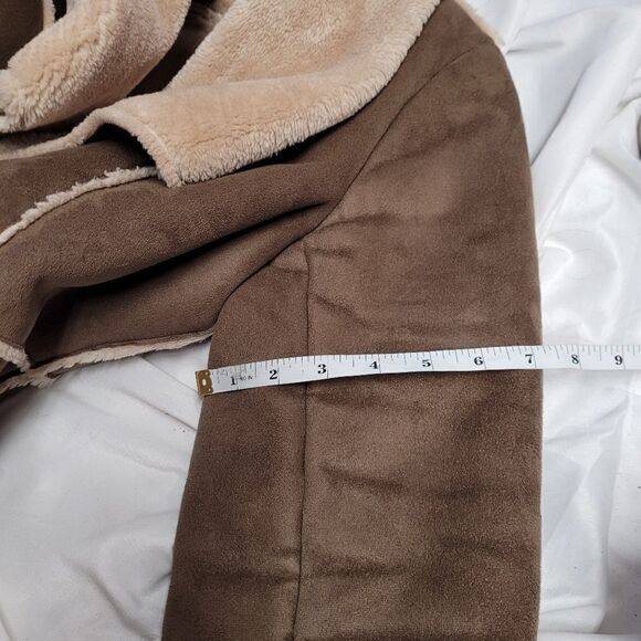J JILL jacket vegan faux suede shearling‎ tan coat M - Picture 10 of 10
